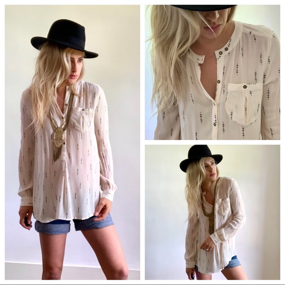 Free People Tops - Free People Cream Small Tribal Print Button Down S